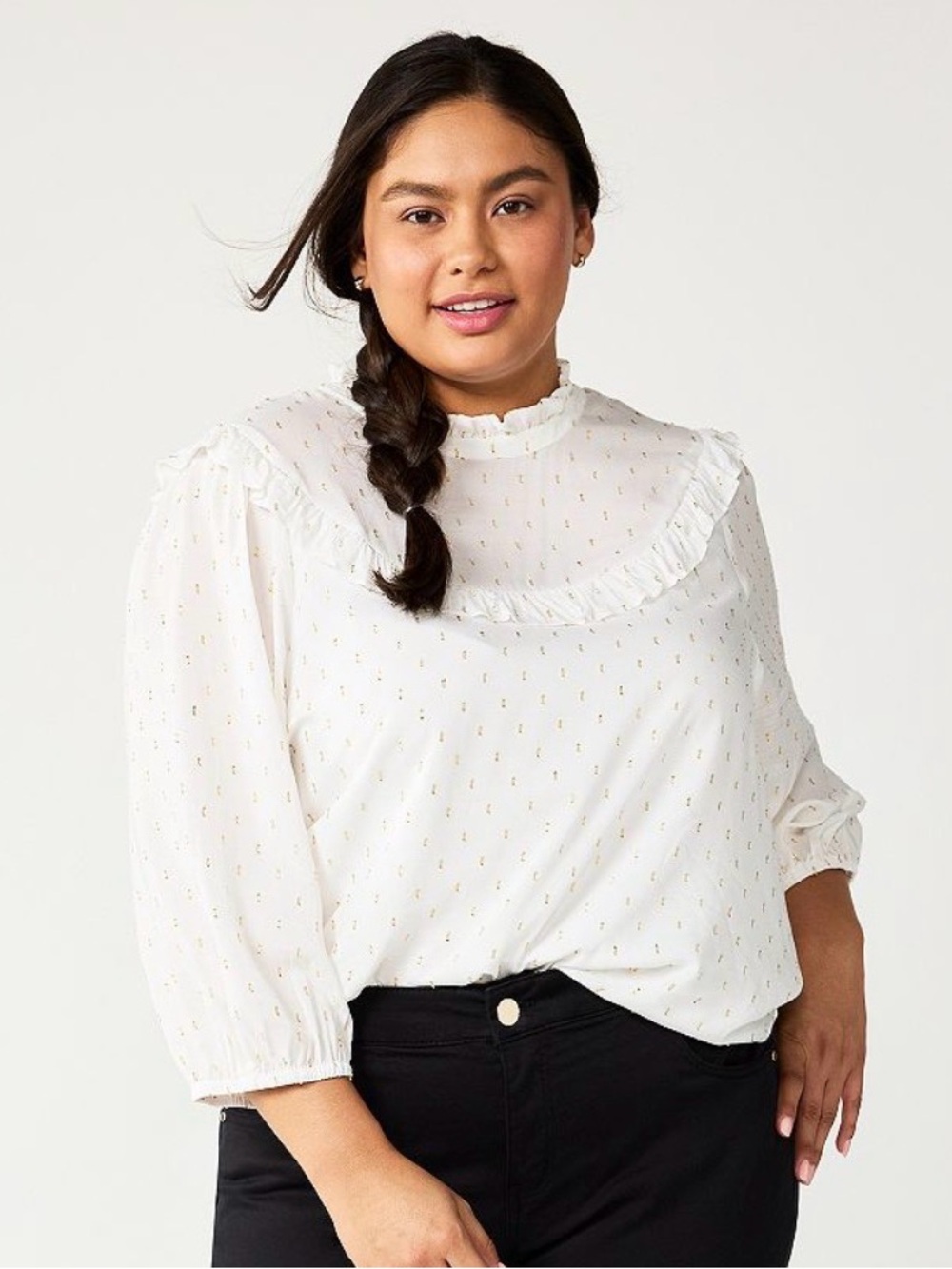 Draper James Clip Dot Ruffle Long Sleeve Blouse, Size 2X